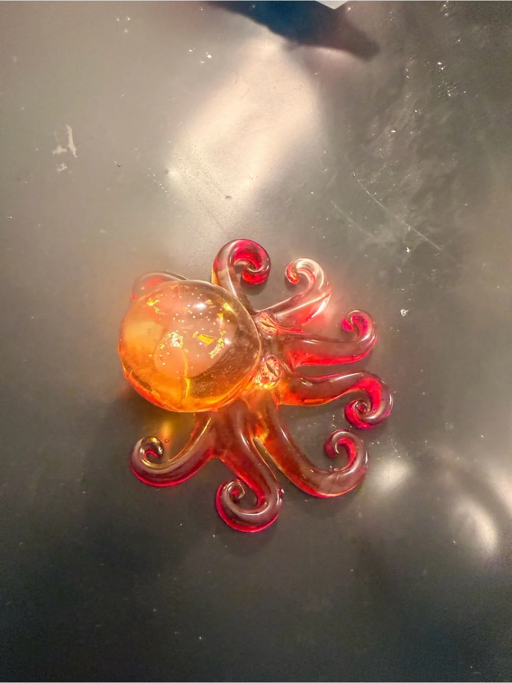 Handmade Amber-Red resin Octopus Figurine